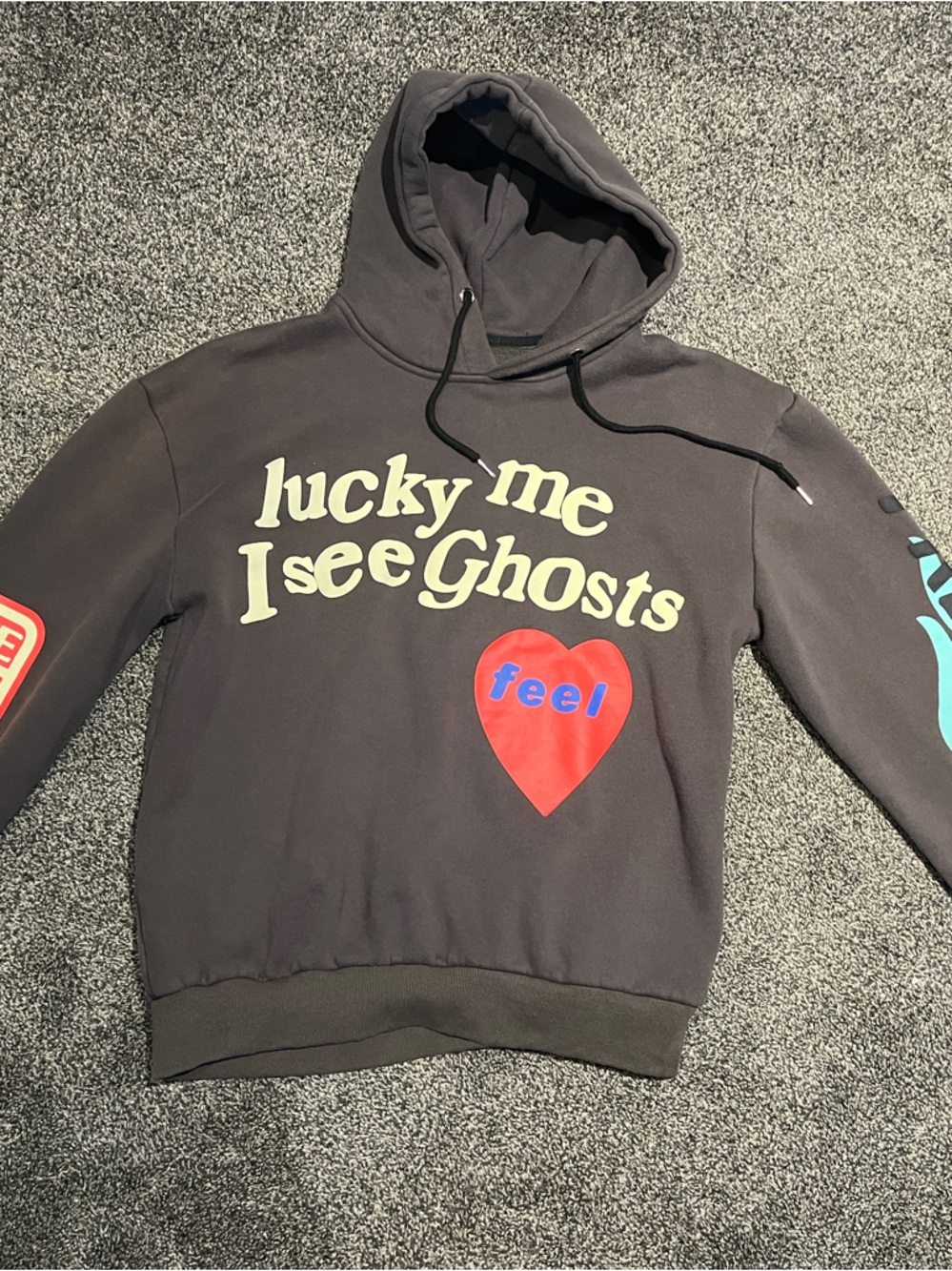Lucky Me I See Ghosts Graphic Charcoal Hoodie